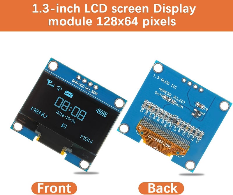 JAMHER 1.3 Inch I2C IIC OLED Display Module 128x64 Pixel Mini Self-Luminous Display Screen Board for Arduino Projects Raspberry Pi with Wire(3Pack Blue) - Image 2